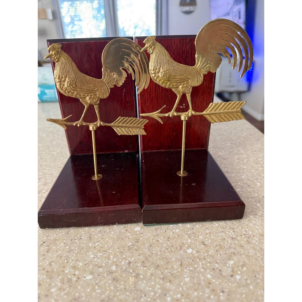 VTG Gallery Originals Brass Rooster Weathervane Bookends